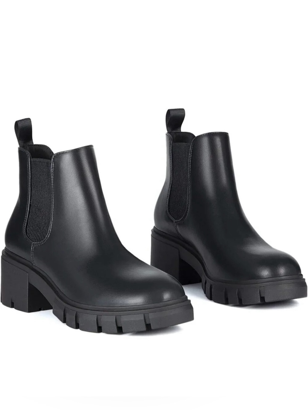 Women's Black Chelsea Lug Booties - Sleek Slip-On Style